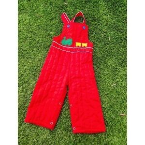 Vintage Cee Tee Playwear Cotton Christmas Train Overalls Boys Sz 18 Months Red